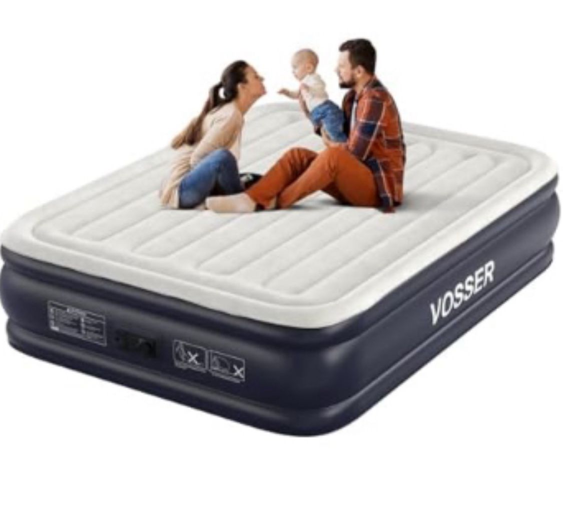 Air Mattress Queen with Built in Pump,18'' Inflatable Mattress of Vertical Beams,Self Inflatable/Deflation Blow Up Mattress in 3 Mins,Flocked Top Airb