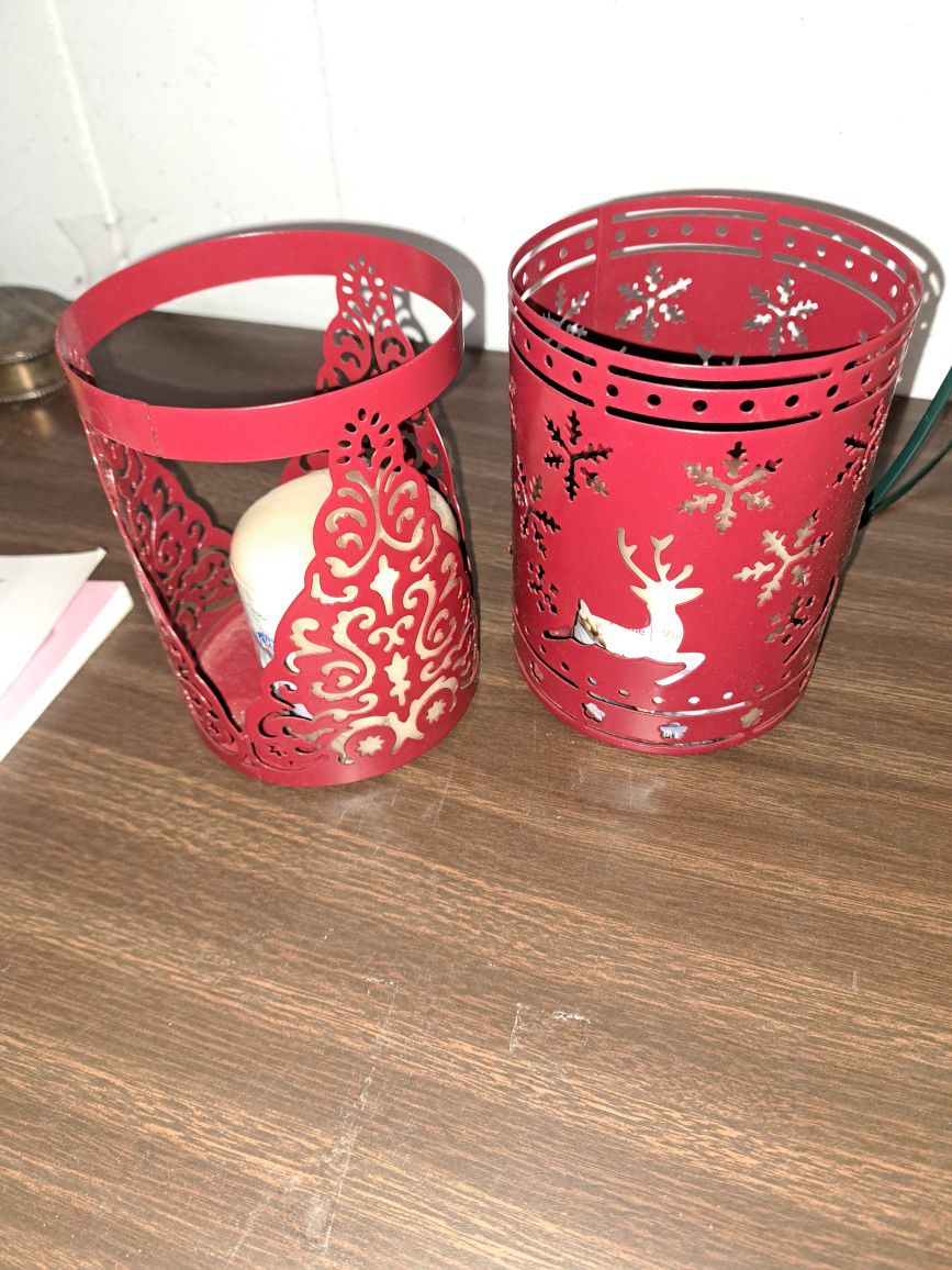 Pair Of Christmas Candle Holders 