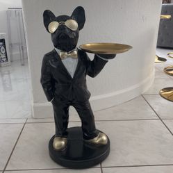 RARE BULLDOG SCULPTURE SIDE TABLE & TRAY!  26” Dog Butler Servant Statue. Super Cool Art, Not Bombay Company James Or Millie The Maid. NOW ONLY $165.