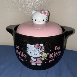 RARE Sanrio Japan Hello Kitty Ceramic Soup Pot W/Lid