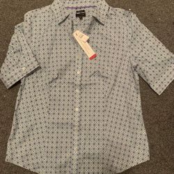 Talbots Women's Tailored Blouse Purple/Green:  Short Sleeve, ButtonUp Size 10