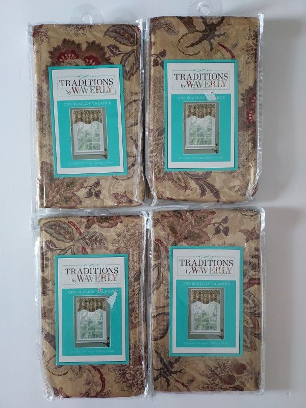 Traditions by Waverly Navarra Antique Scallop Valances 52" X 16" Set Of 4 NEW