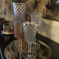 Set Of Three Mercury Hobnail Wine Glasses/ Candle Holders