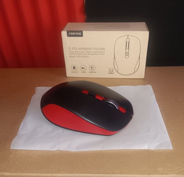 seenda Wireless Mouse, 2.4G Wireless Computer Mouse with Nano Receiver Red & Black