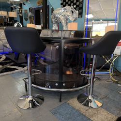 Sleek Modern Bar Set With Two Adjustable Bar Stools On Sale Now! 