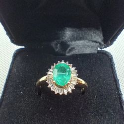 New Columbian Emerald & Dia. Halo Ring