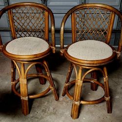 Two Swivel Rattan Barstools 