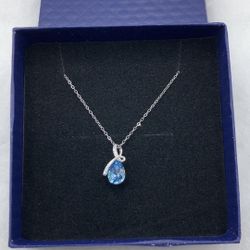 925 Sterling Silver Charm Blue Waterdrop Pendant Necklace