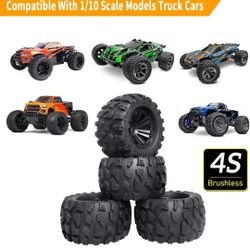 Preglued RC 1/10 Monster Truck Tires and 12mm Hex Wheels for Traxxas Stampede Hoss Rustler 4x4 VXL 2WD Redcat Volcano EPX S30 HSP 94111