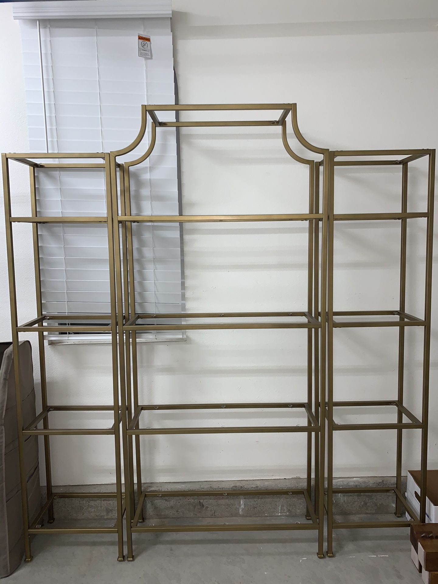 Gold Metal And Glass Etagere Display Shelves Bookshelves Bookcase
