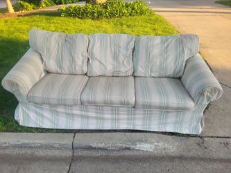 Free IKEA sofa. Comfy.  Cushions and cover are easily machine washable.