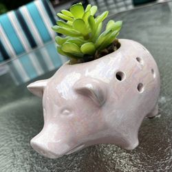 ceramic pig with faux plant