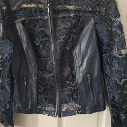 Blouse Leather And Lace Dark Blue I.N.C.