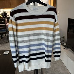 Women's Stacato Long Sleeve Crew Neck Striped Color Block Comfy Loose Oversized Knitted Pullover Sweater XS