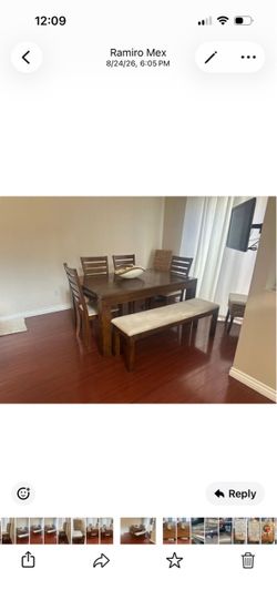 Dark Wood Dining Table Set with Bench