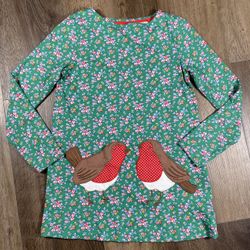 Mini Boden Green Floral Robin Pocket Appliqué Tunic Dress Girls Size 11-12