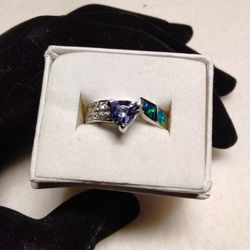 Amethyst With Australian Opal Inlay,  925 Sterling  Silver Ring 