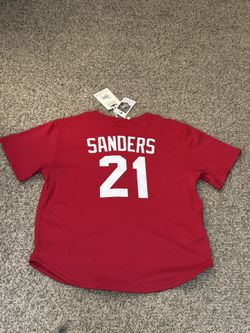 Men's Cincinnati Reds Deion Sanders Mitchell & Ness Red Cooperstown Mesh Batting Practice Button-Up Jersey