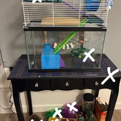 Hamster Aquarium Tank With A Topper Cage And Accessories Food