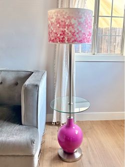 Pink Floor Lamp w/ Glass Side Table – Postmodern Style