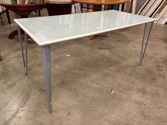 IKEA Contemporary Frosted Glass Dining Room Table with Metal Base