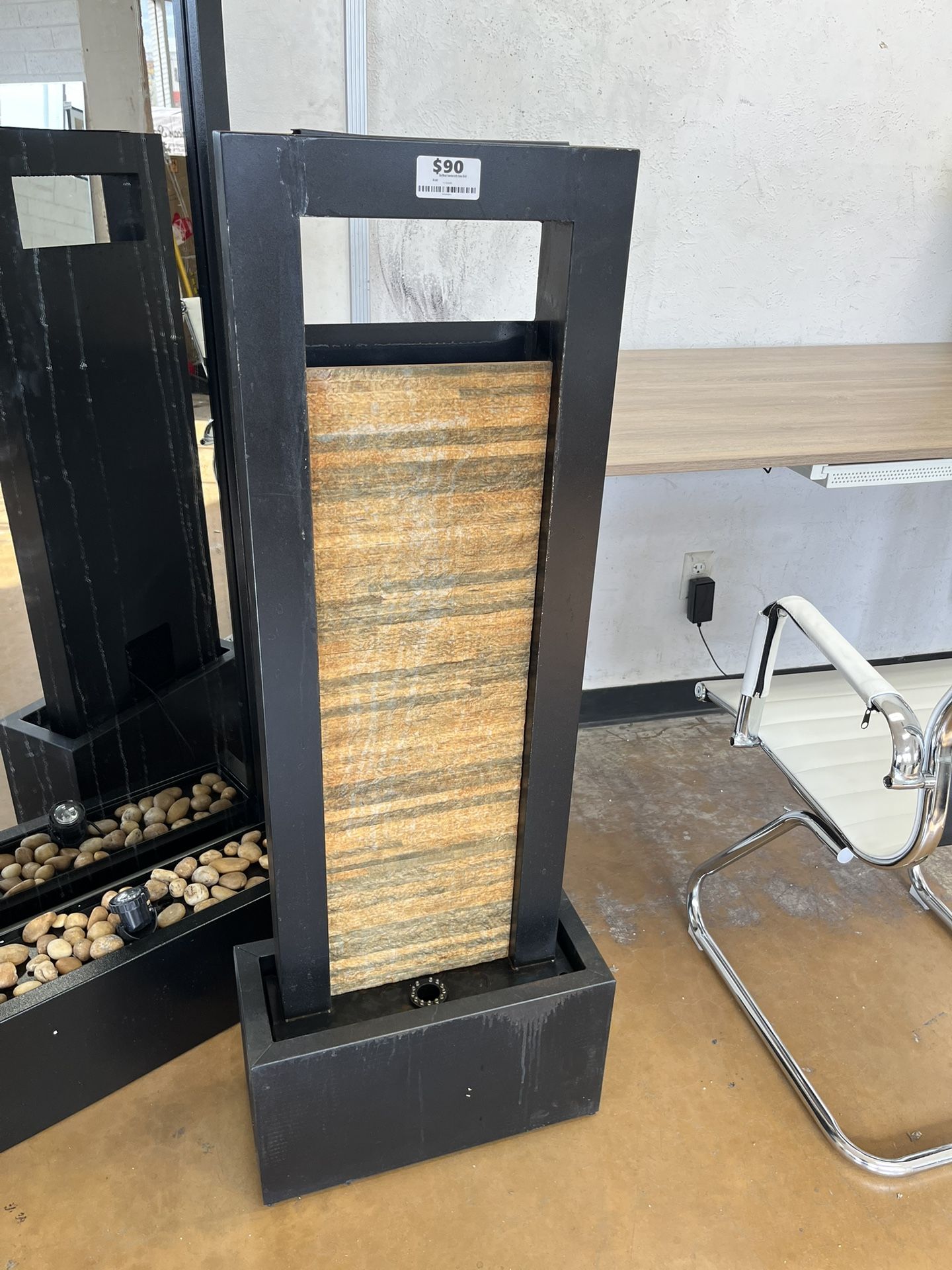 Zen Metal Fountain With Stone Brick Accent 