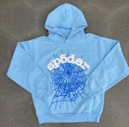 Sp5der Graphic Hoodie – Light Blue Streetwear Pullover