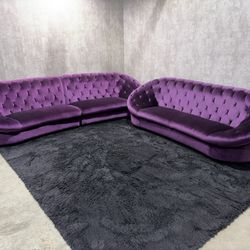 Velvet Royal Purple 2Pc Set 🛋️ Sofa & Loveseat
