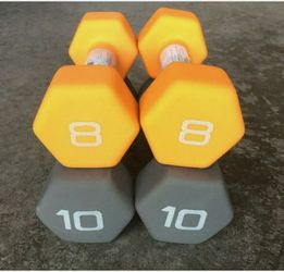 New CAP Hex Neoprene Dumbbell Weights Pair - 10 & 8 - 36 lbs