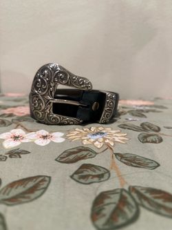 Black Leather Belt with Silver Western Buckle