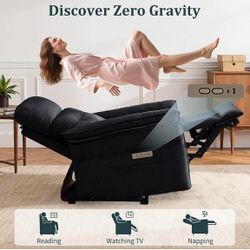 Power Zero Gravity Recliner for Adults with Adjustable Electric Recline, USB & Type-C Ports, Wall-Hugger Design, and Side Pocket. Ideal for Small Spac
