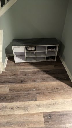 White Shoe Bench with Storage Cubbies