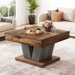 Square Accent Coffee Table – Wood Top & Crisscross Base