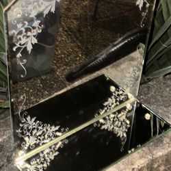 Anthropology Etched Glass Shelf 193/4”hex 16”w X 5.5” Depth, Tags still attached!