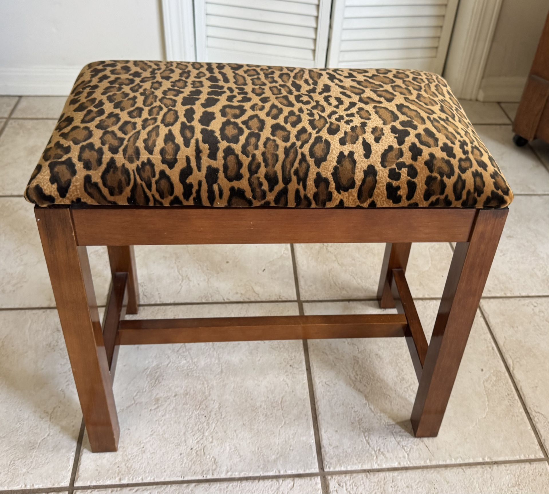Cute Small Wood Bench with Leopard Print Velvet Seat - 20x12x19