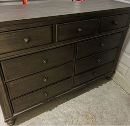 Dark Brown Wood Dresser with 9 Drawers