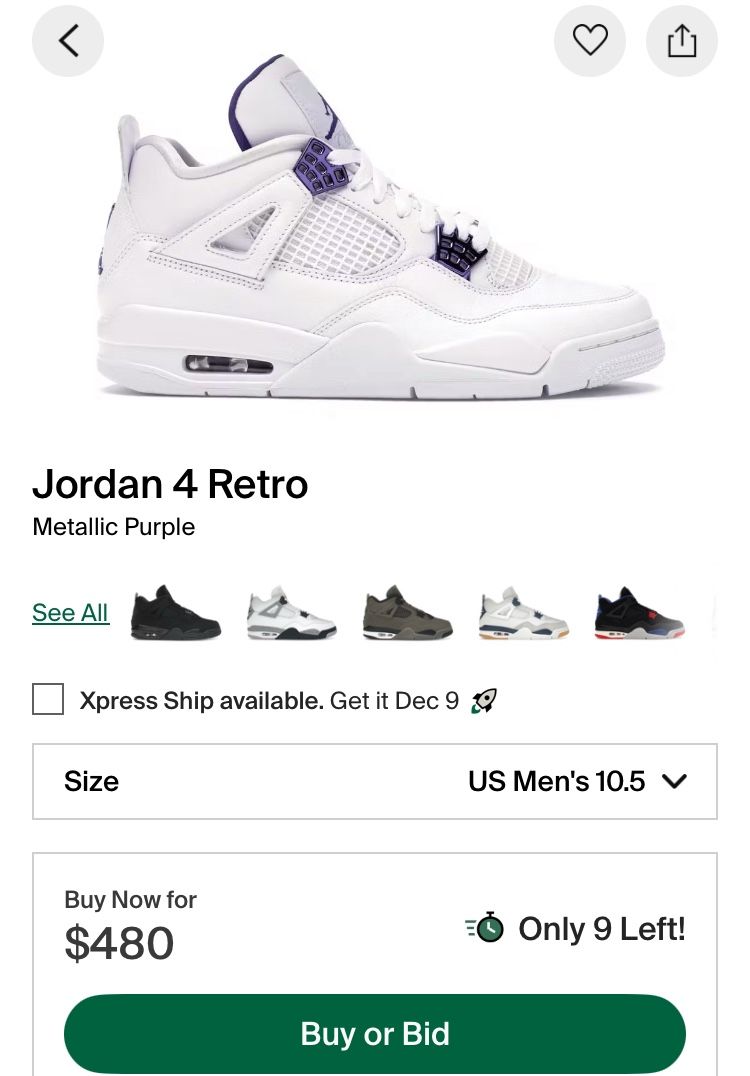 Jordan 4 Retro Metallic Purple âď¸
