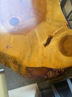 1 of 1 Wood slab coffee table and side piece. Real wood and branches as legs.