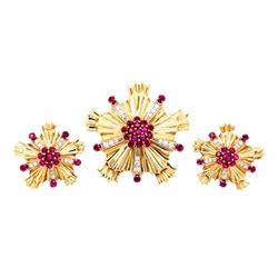 Designs Rare matching set 14k Yellow Gold Tiffany & Co. Earrings with matching Brooch❤️🤙 Antique Tiffany & Co. Burma Ruby and diamond Pin characteriz