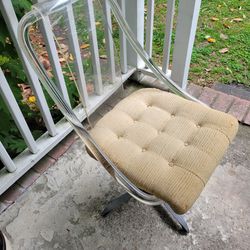 Vintage Mid-Century Lucite Upholstered Chrome Desk Chair (AS-IS Please Read)