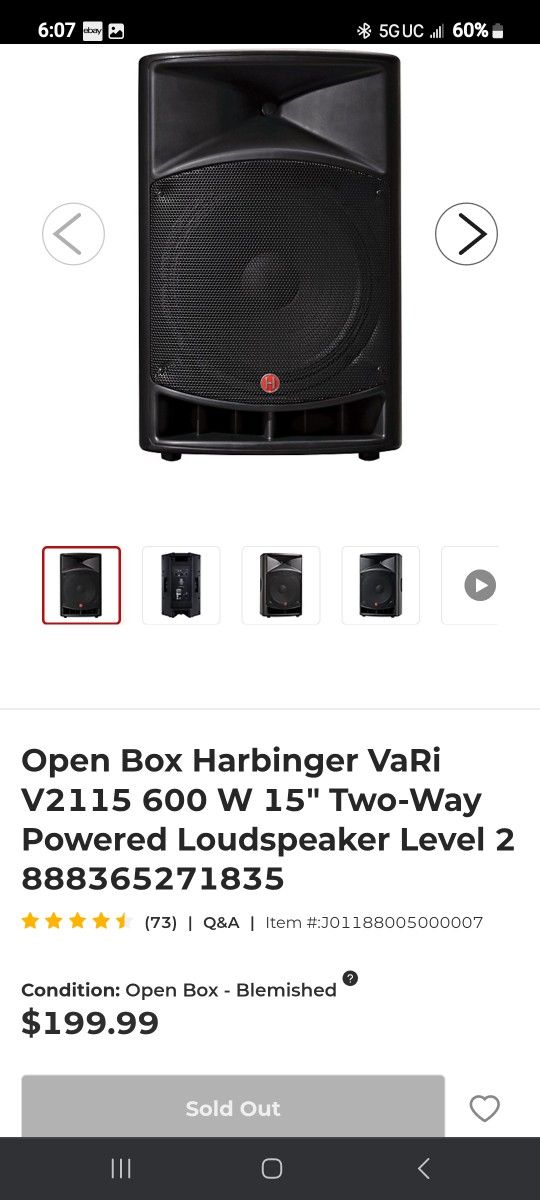Used 15 Inch Harbinger VaRi V2115 multipurpose loudspeaker