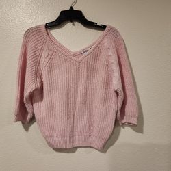 Women's Light Pink Vintage V Neck Sweater