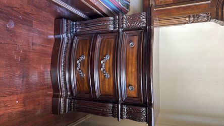 Dark Wood Ornate Nightstand with Drawers