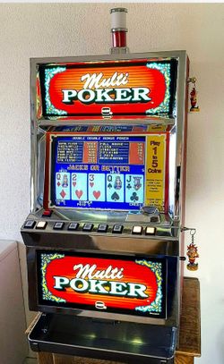 IGT PE+ Multi Poker with 5 Games Video Slot Machine with Oak Cabinet & wood Stool