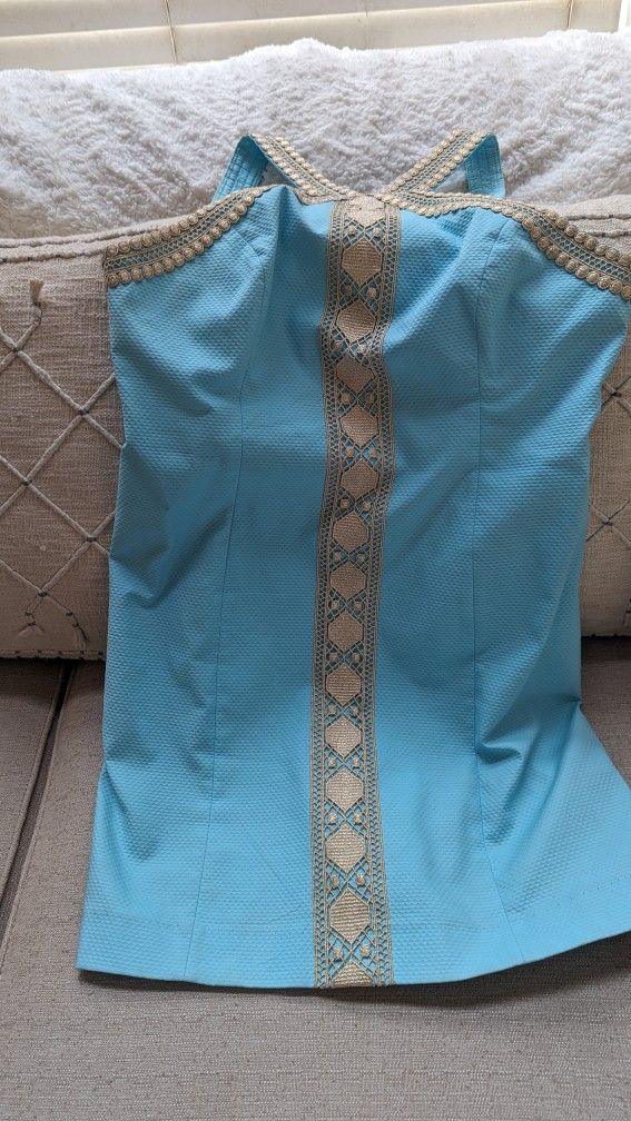Lilly Pulitzer Beautiful Gold-trimmed Blue Dress