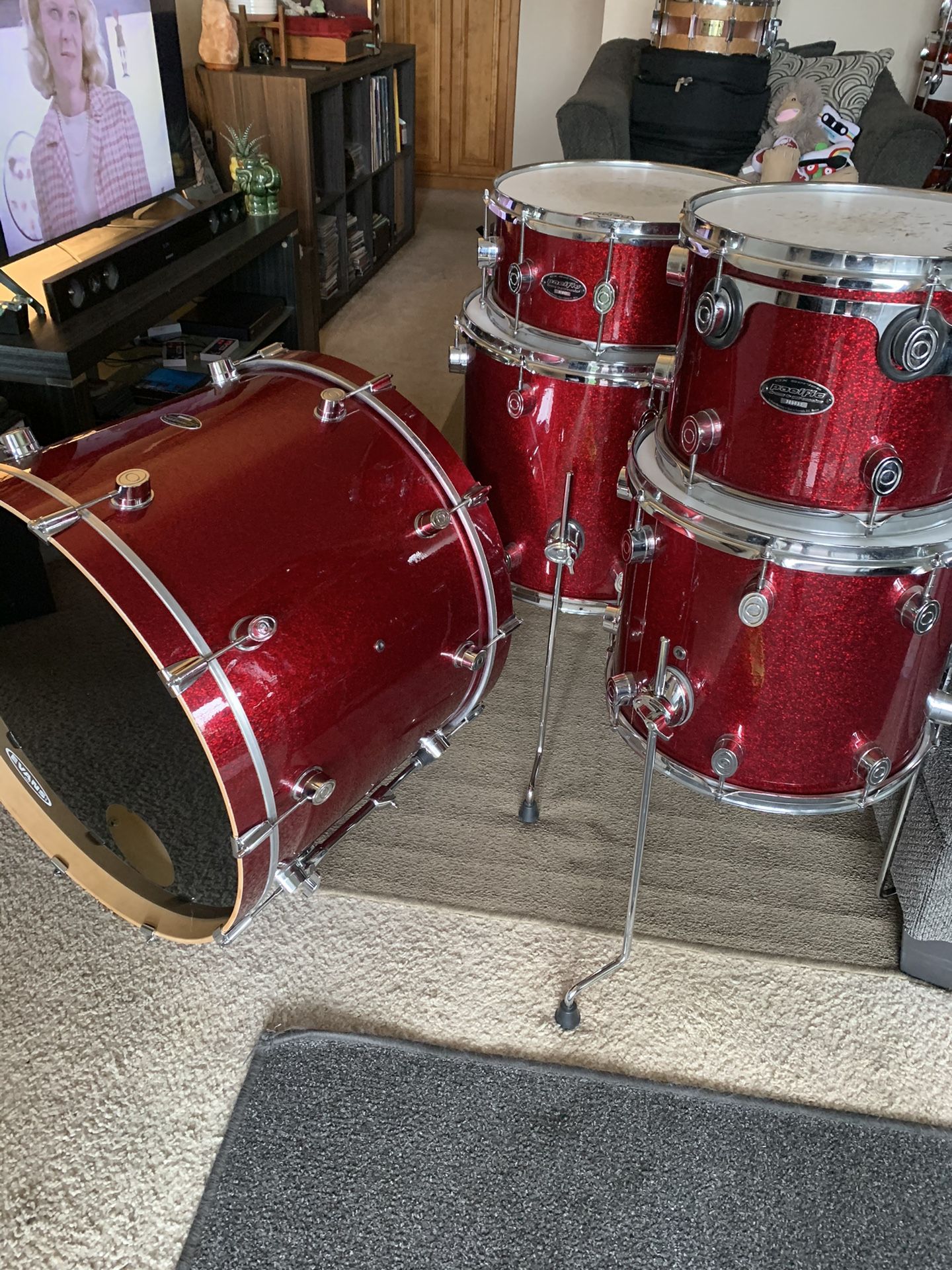 5pc Pacific Maple Red Sparkle Drum Set 