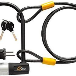 Bike U Lock with Cable- Via Velo Bike Lock Heavy-duty  Bicycle U Lock 