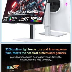 KTC Monitor 27-inch White Gaming Monitor WQHD (2560x1440) Fast IPS, 300Hz (Supports 320Hz via Overclocking) 1ms 144% sRGB High Brightness 450cd/㎡, Low