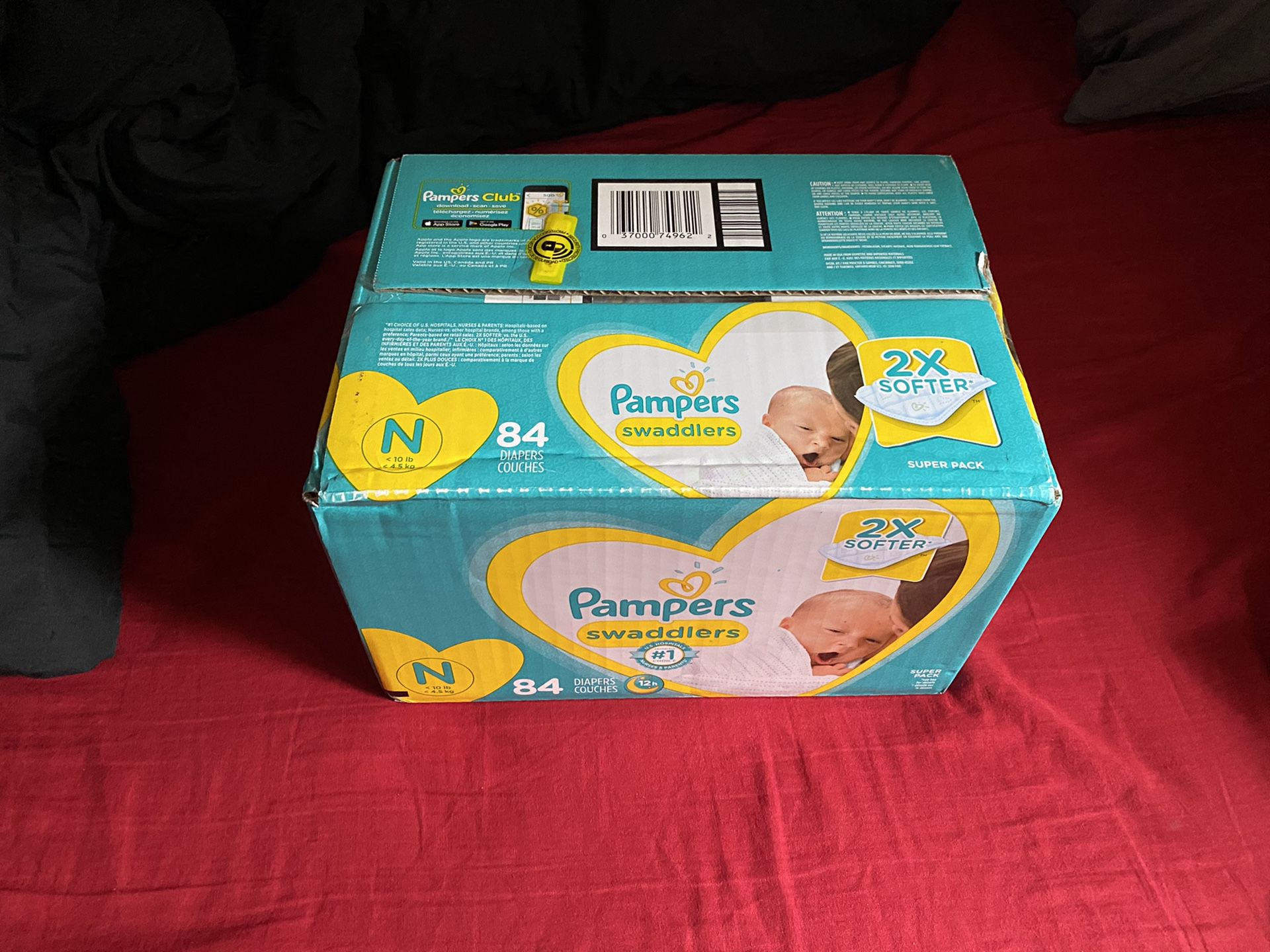 Brand new box of Newborn Pampers