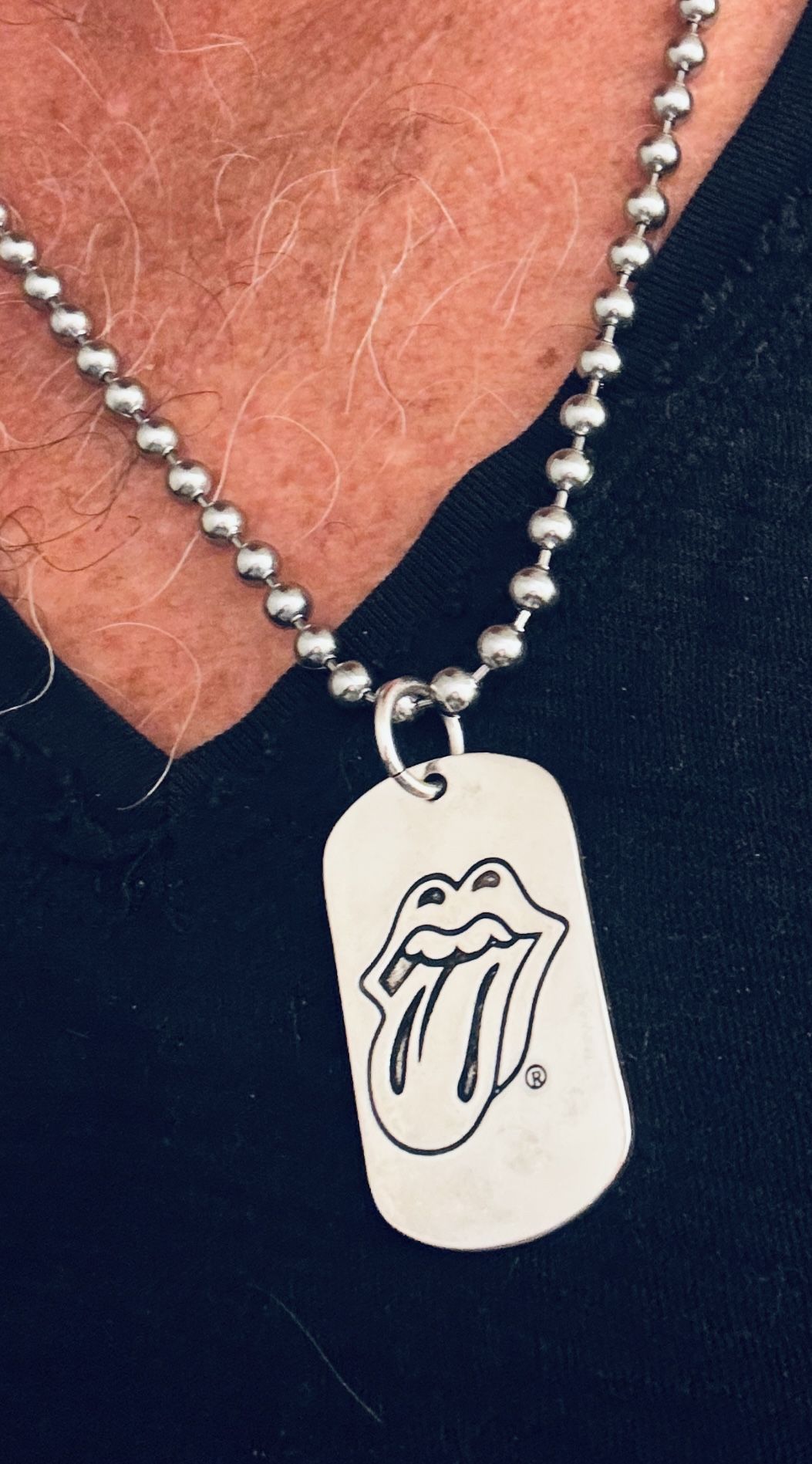 Chrome Hearts Style 2002 .925 Rolling Stones Dog Tag With 24” Ball Chain Necklace